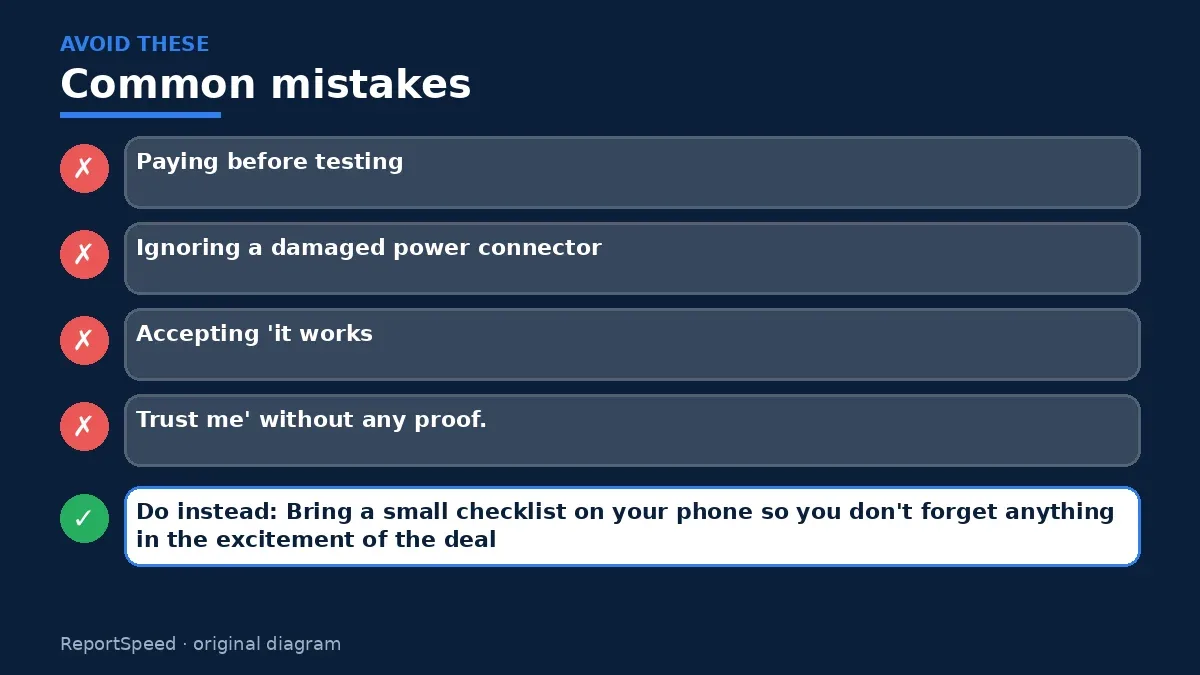 Callout graphic of common mistakes to avoid and what to do instead for Is it safe to buy a used graphics card
