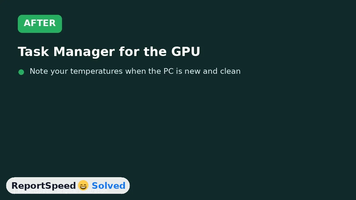 After: Task Manager for the GPU, BIOS or official utility for the CPU, compare with official limits, track over time