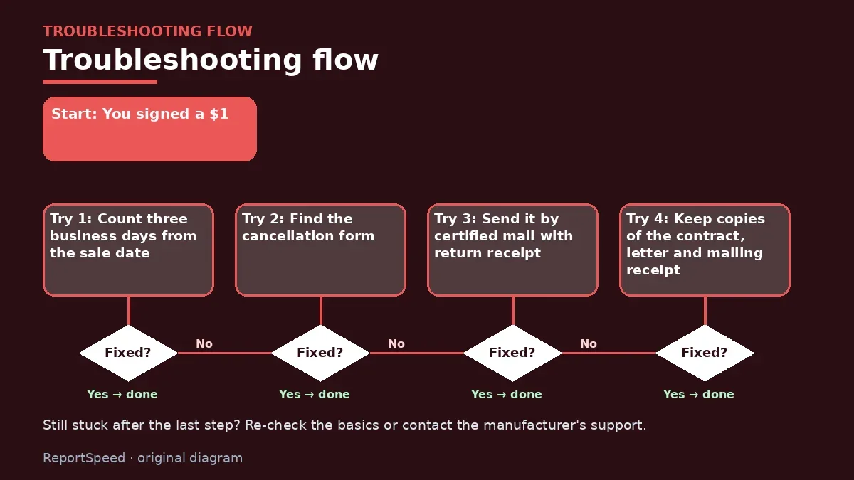Troubleshooting flowchart: try each step in order and stop when it is fixed — Can I cancel a door-to-door sale