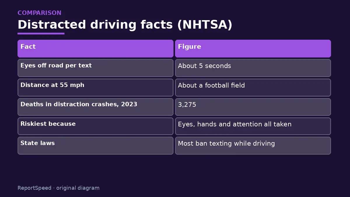 Comparison chart: Distracted driving facts (NHTSA)