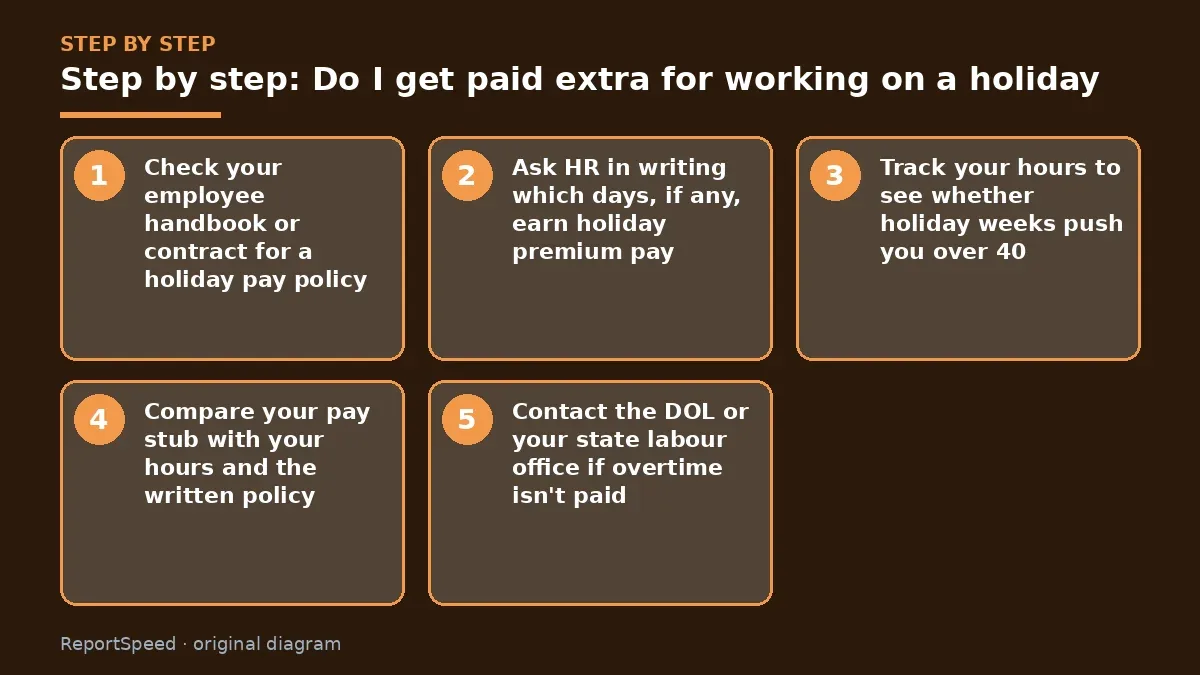 Step illustration: numbered steps for Do I get paid extra for working on a holiday
