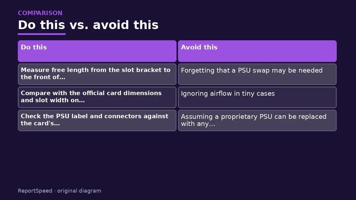 Comparison chart of recommended actions versus common mistakes for: Can I put a new graphics card in an old prebuilt PC