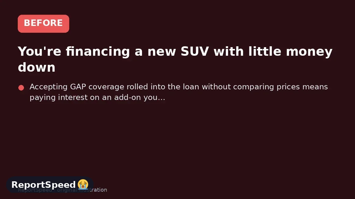 Before: You're financing a new SUV with little money down, and the dealer added GAP coverage into the loan