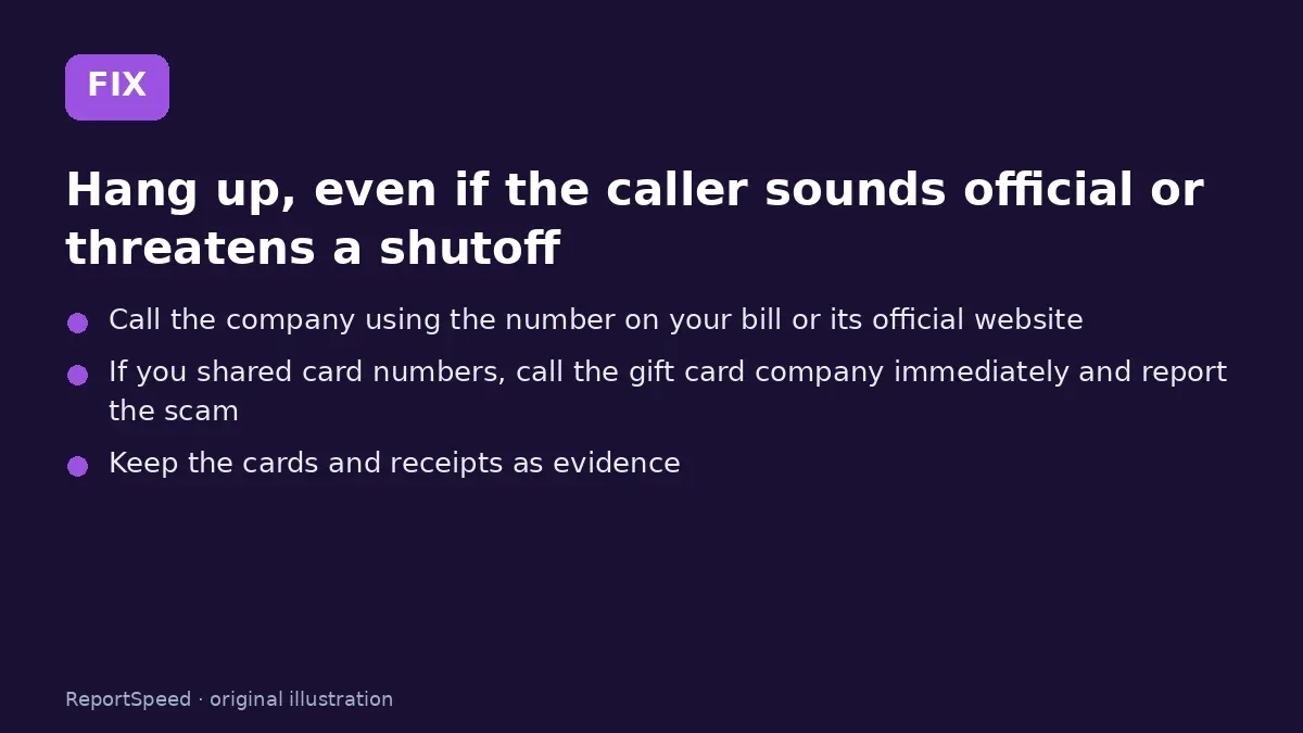 Fix steps: Hang up; Call the company using the number on your bill or its…; If you shared card numbers