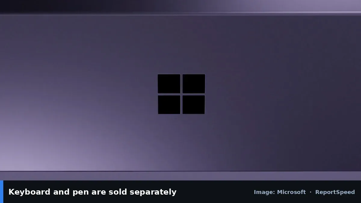 Surface Pro 11th Edition (Microsoft official image), annotated: Keyboard and pen are sold separately