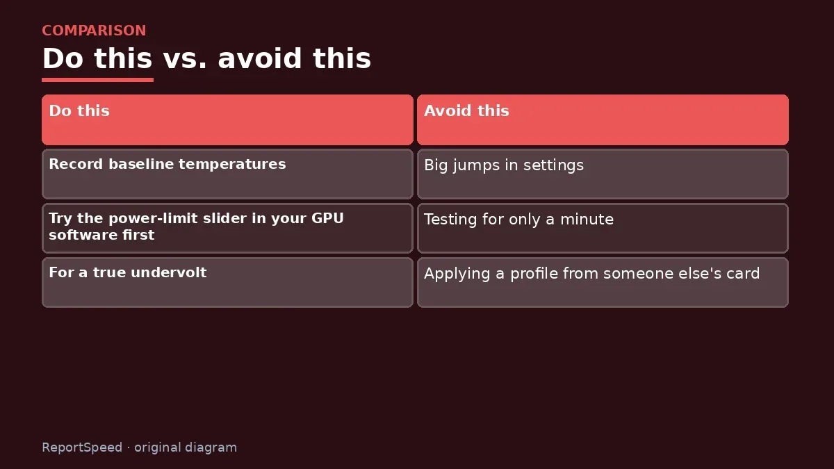 Comparison chart of recommended actions versus common mistakes for: Should I undervolt my GPU