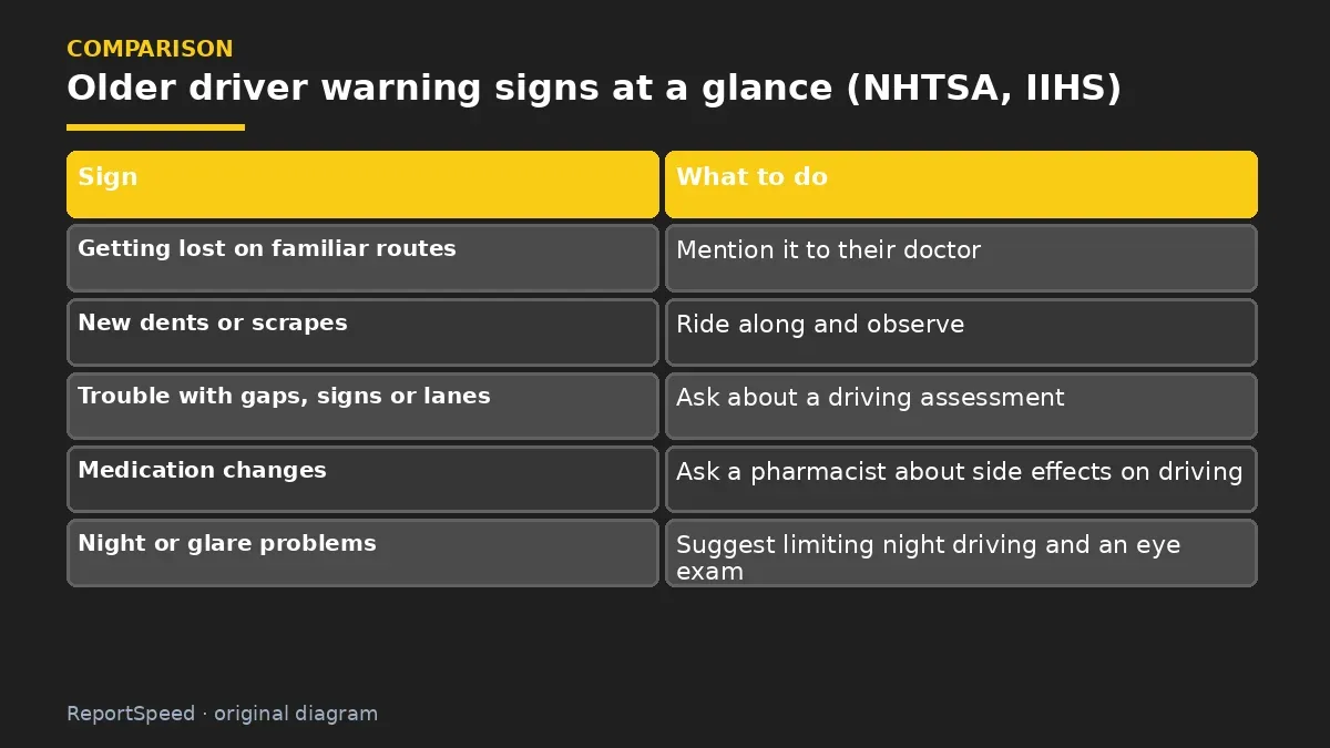 Comparison chart: Older driver warning signs at a glance (NHTSA, IIHS)