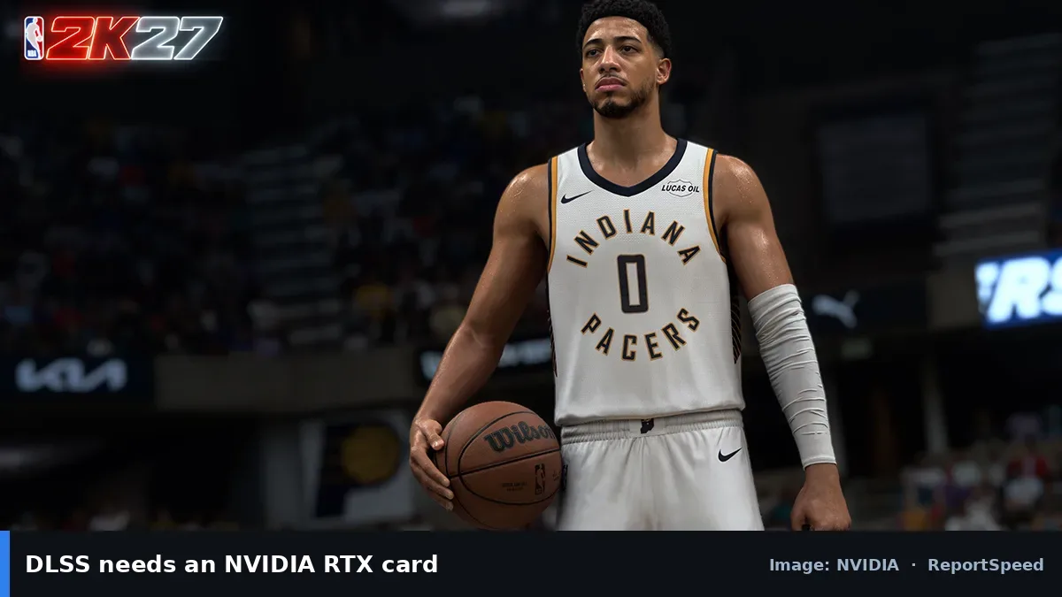 NVIDIA DLSS promotional game scene (NVIDIA official image), annotated: DLSS needs an NVIDIA RTX card