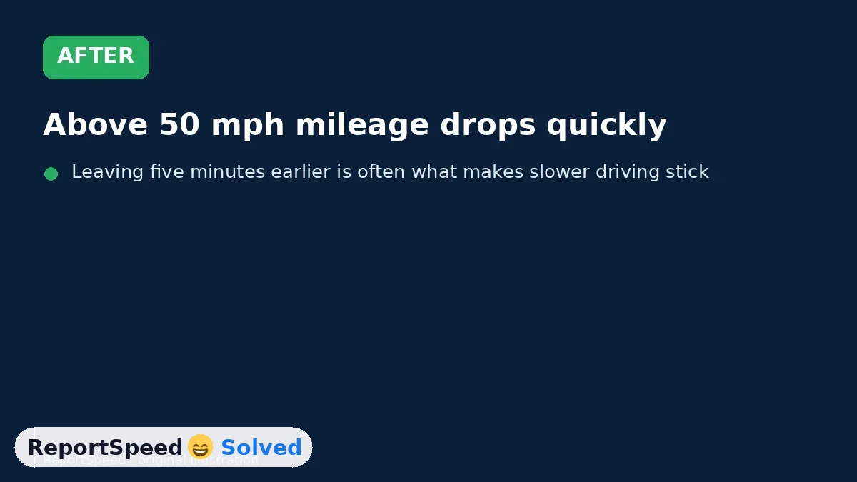 After: Above 50 mph mileage drops quickly, roughly like $0.30 more per gallon for each extra 5 mph
