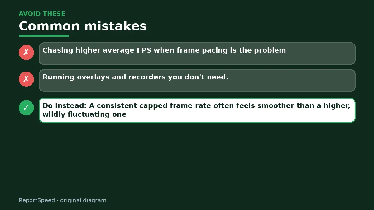 Callout graphic of common mistakes to avoid and what to do instead for Why does my PC stutter in games even with high FPS