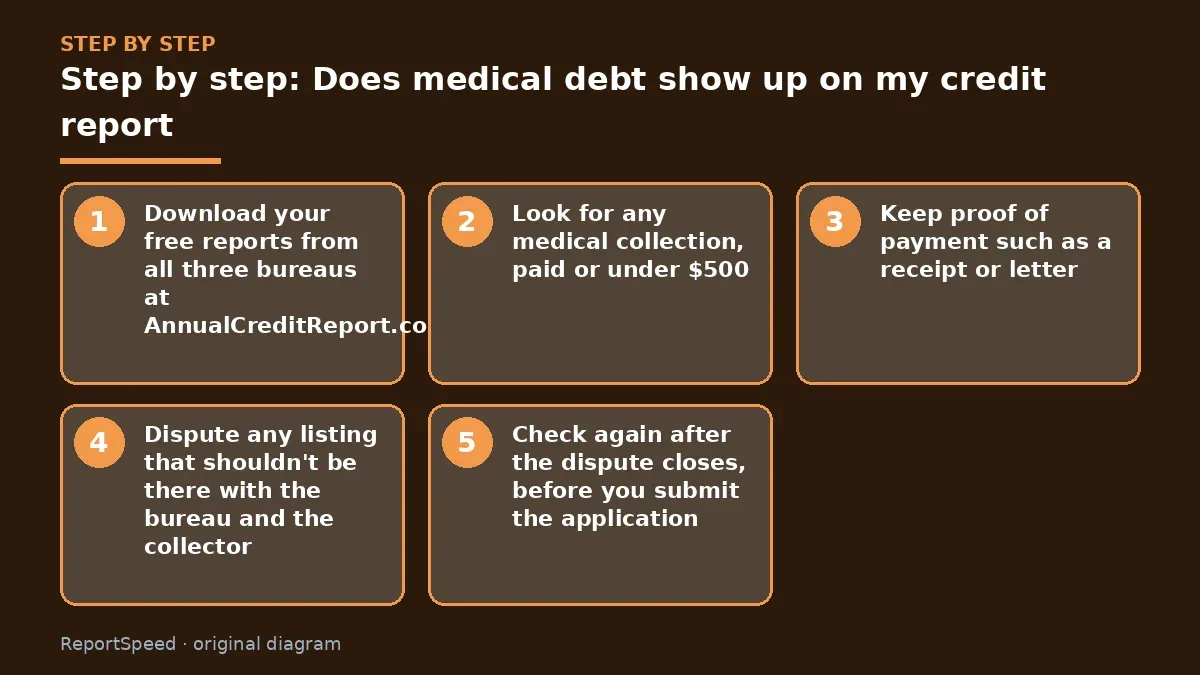 Step illustration: numbered steps for Does medical debt show up on my credit report