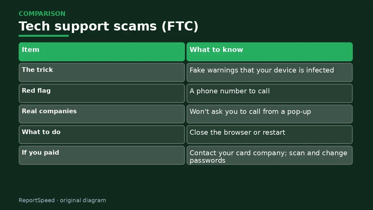 Comparison chart: Tech support scams (FTC)