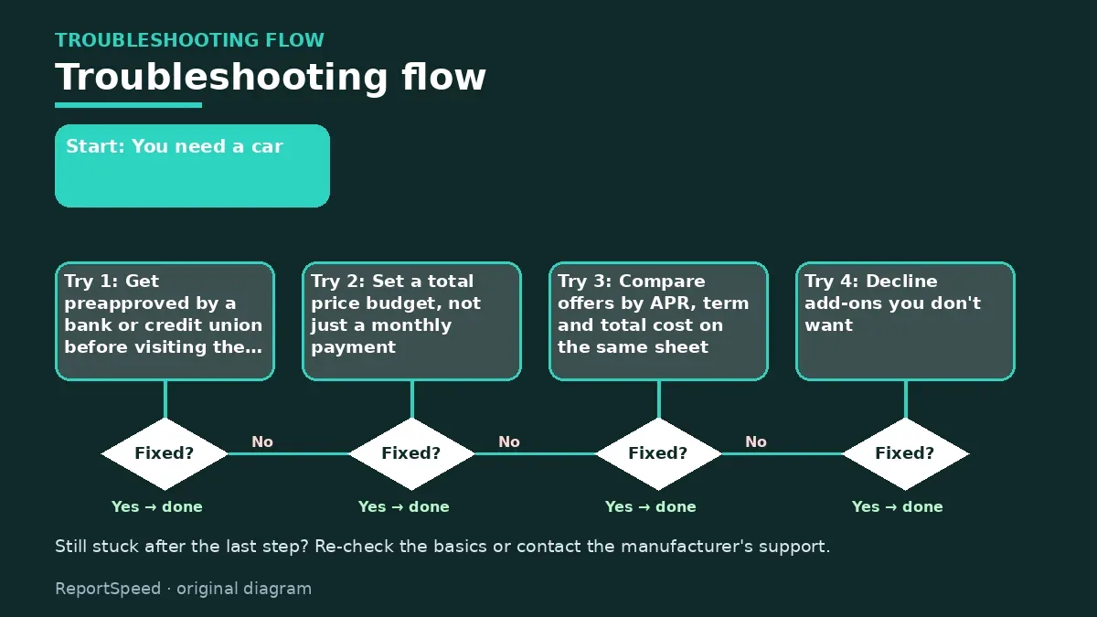Troubleshooting flowchart: try each step in order and stop when it is fixed — How long should my car loan be