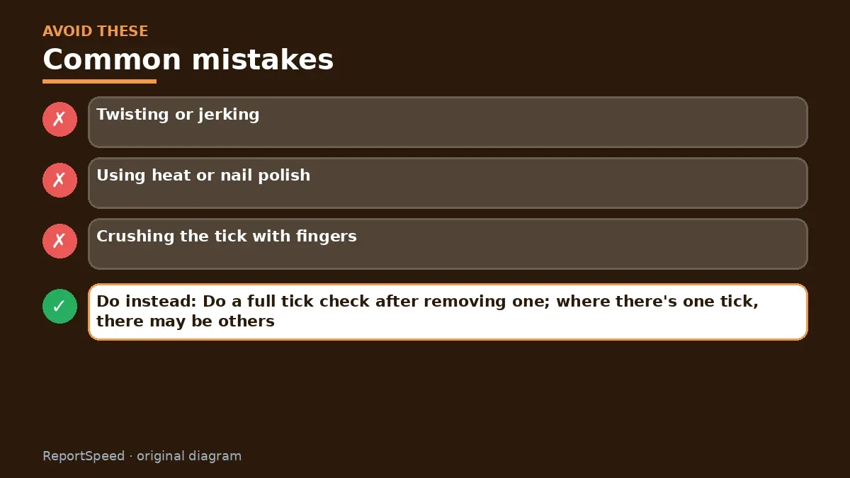 Callout graphic of common mistakes to avoid and what to do instead for How do I remove a tick the right way