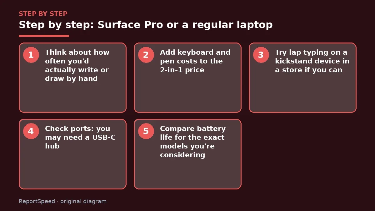Step illustration: numbered steps for Surface Pro or a regular laptop