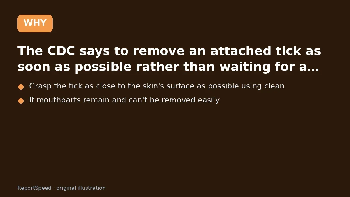 Cause: The CDC says to remove an attached tick as soon as possible rather than waiting for a…