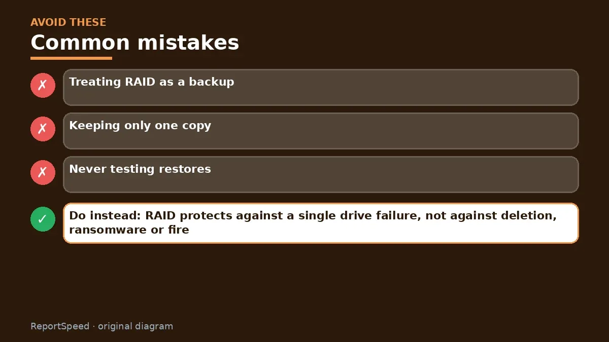 Callout graphic of common mistakes to avoid and what to do instead for Home NAS vs cloud storage for family photos