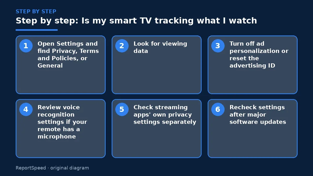 Step illustration: numbered steps for Is my smart TV tracking what I watch