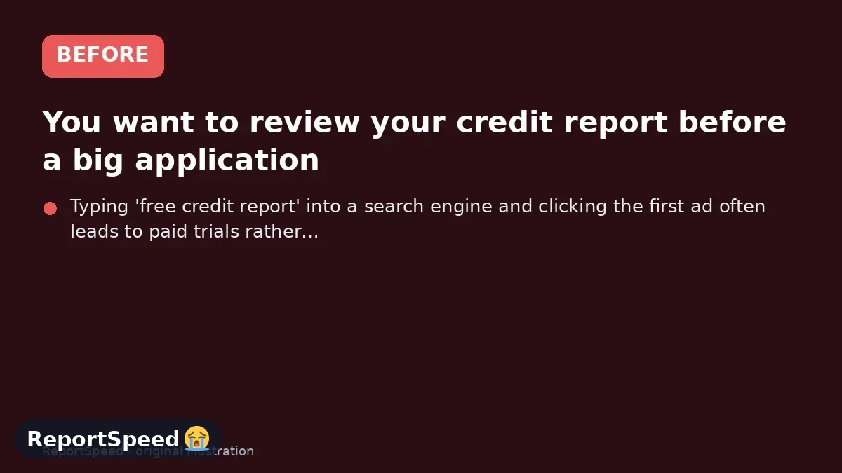Before: You want to review your credit report before a big application, but the internet is full of look-alike sites trying to sell you something