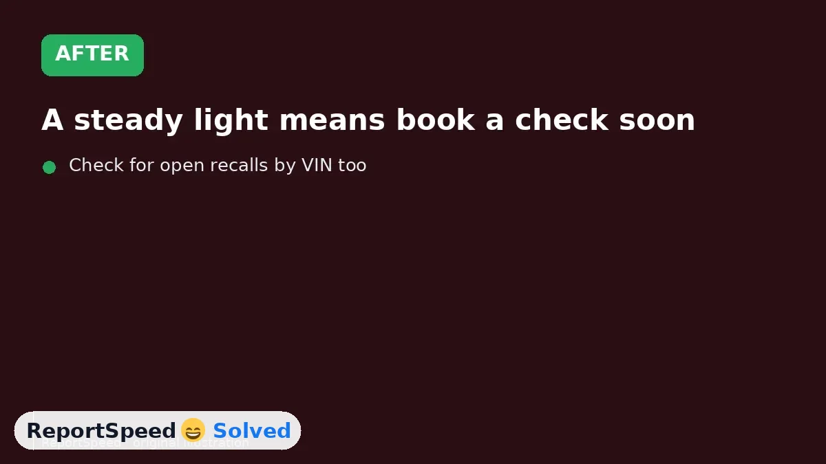 After: A steady light means book a check soon; a flashing light means ease off and get service promptly