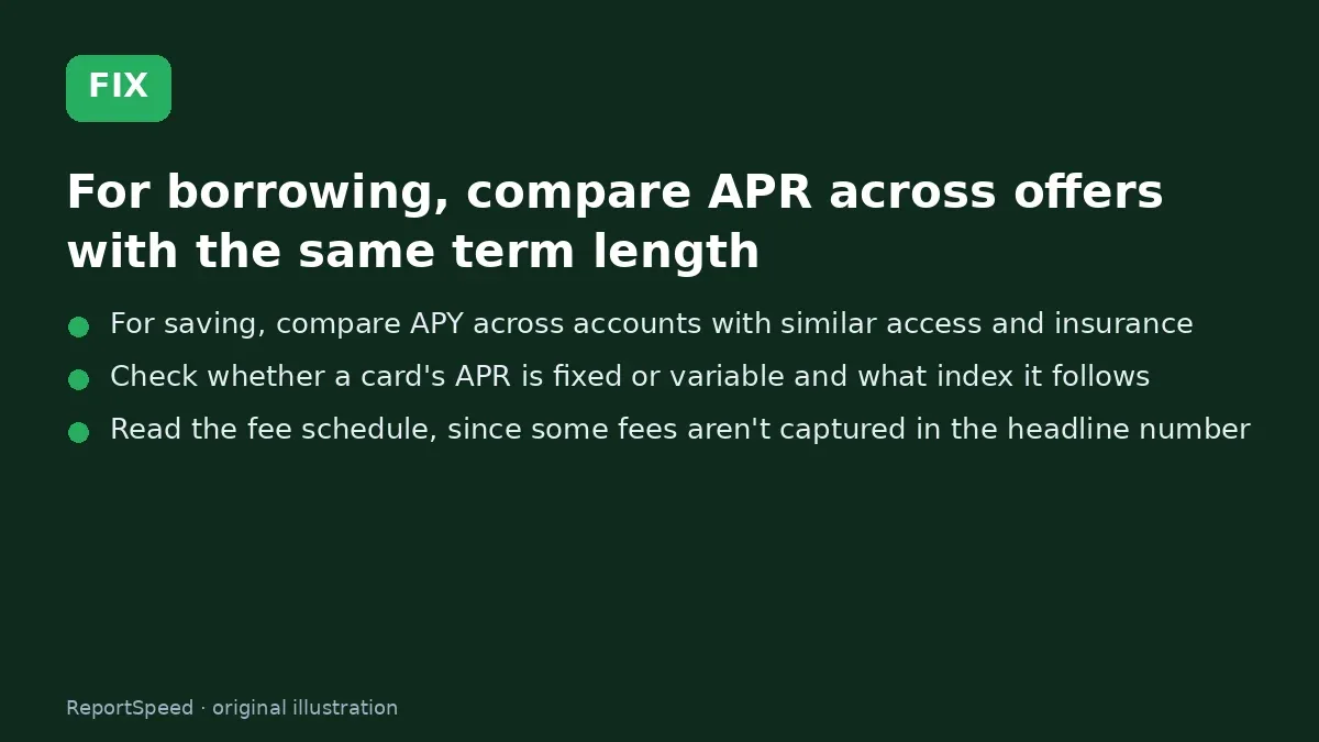 Fix steps: For borrowing; For saving; Check whether a card's APR is fixed or variable and what…