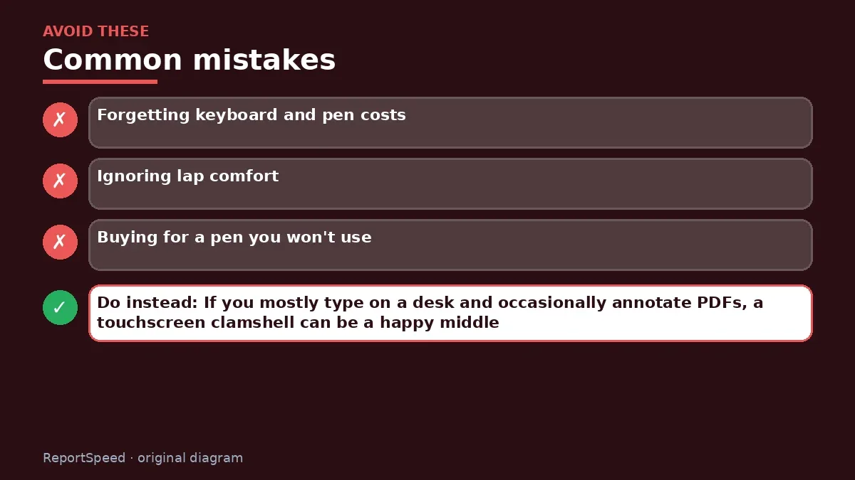 Callout graphic of common mistakes to avoid and what to do instead for Surface Pro or a regular laptop