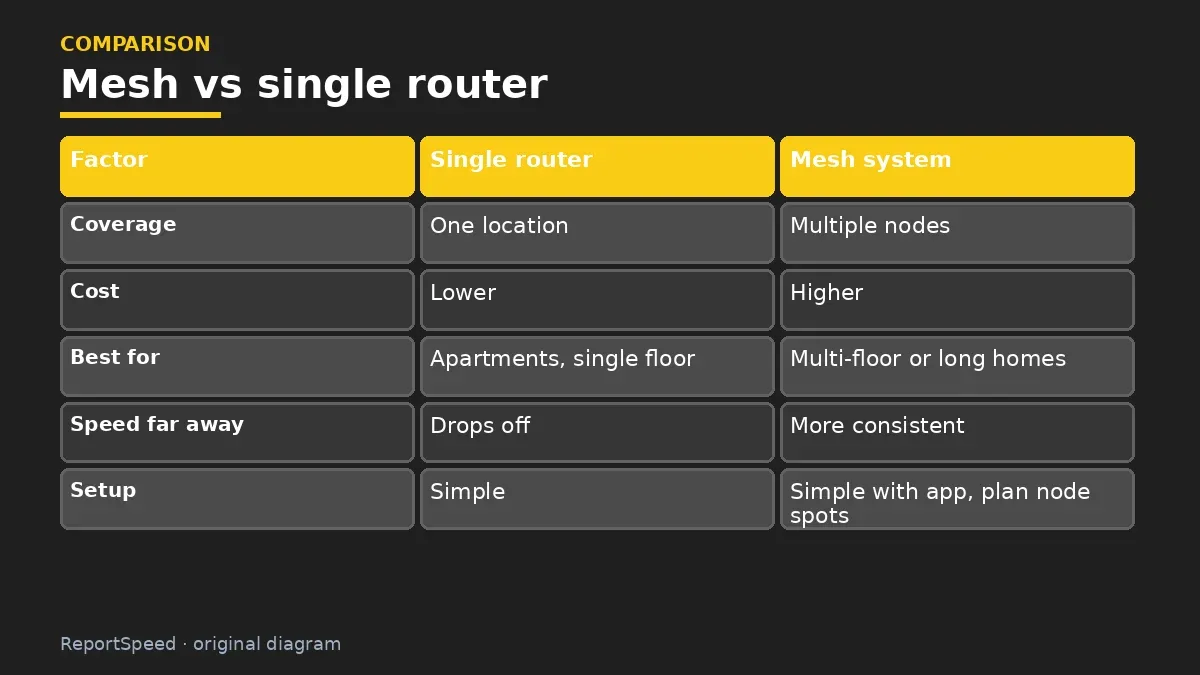 Comparison chart: Mesh vs single router
