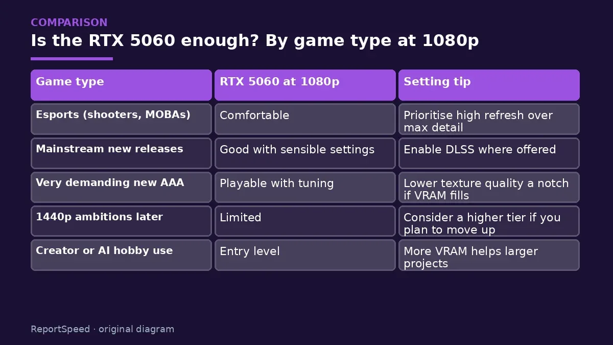 Comparison chart: Is the RTX 5060 enough? By game type at 1080p
