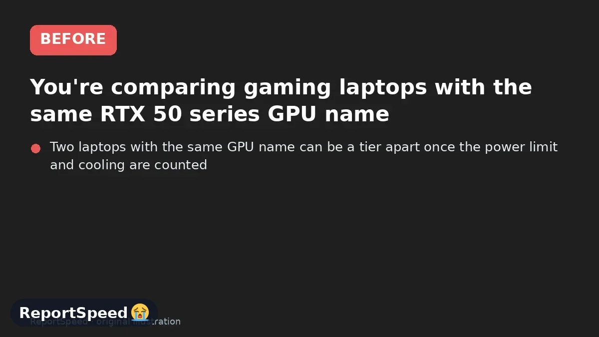 Before: You're comparing gaming laptops with the same RTX 50 series GPU name, the prices vary a lot, and you suspect the spec sheet is hiding something