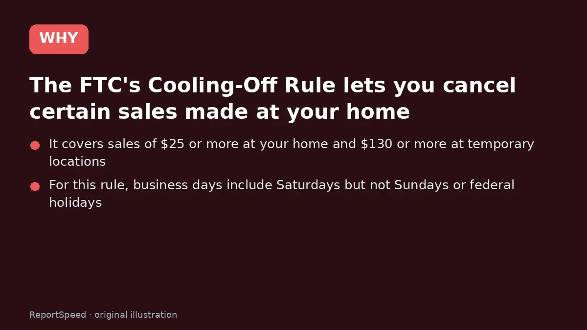 Cause: The FTC's Cooling-Off Rule lets you cancel certain sales made at your home