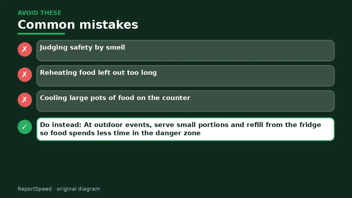 Callout graphic of common mistakes to avoid and what to do instead for How long can food sit out