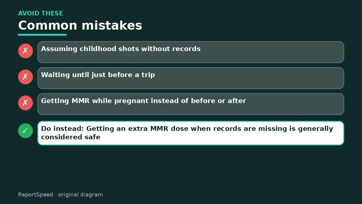 Callout graphic of common mistakes to avoid and what to do instead for Do adults need a measles booster