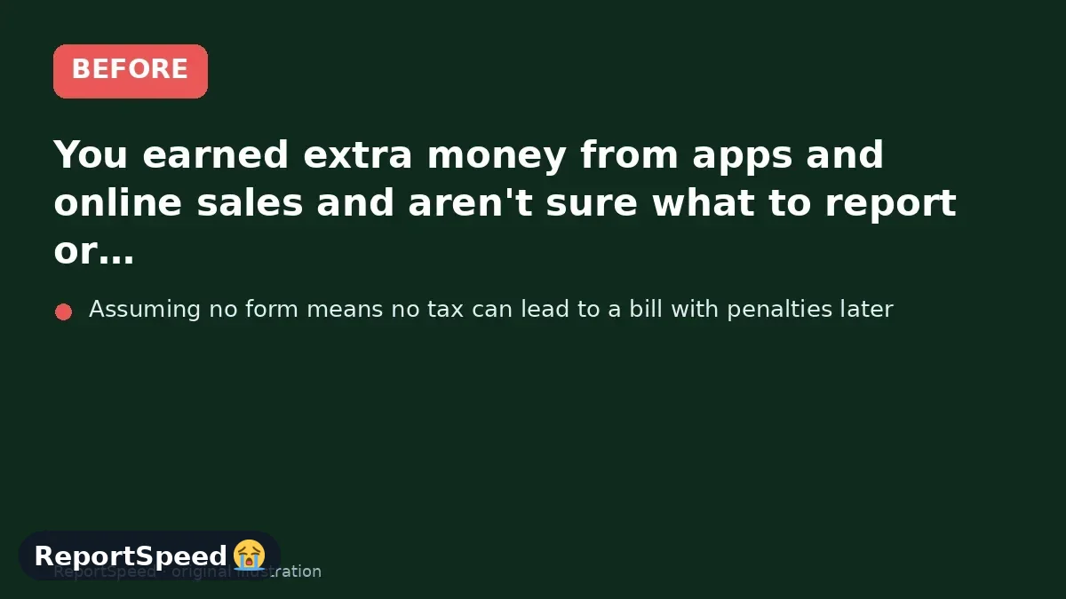 Before: You earned extra money from apps and online sales and aren't sure what to report or whether you'll owe more