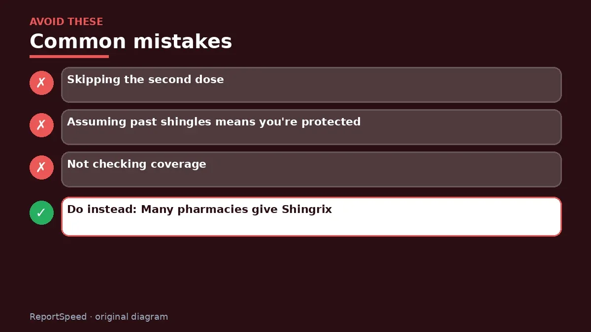 Callout graphic of common mistakes to avoid and what to do instead for Shingles vaccine
