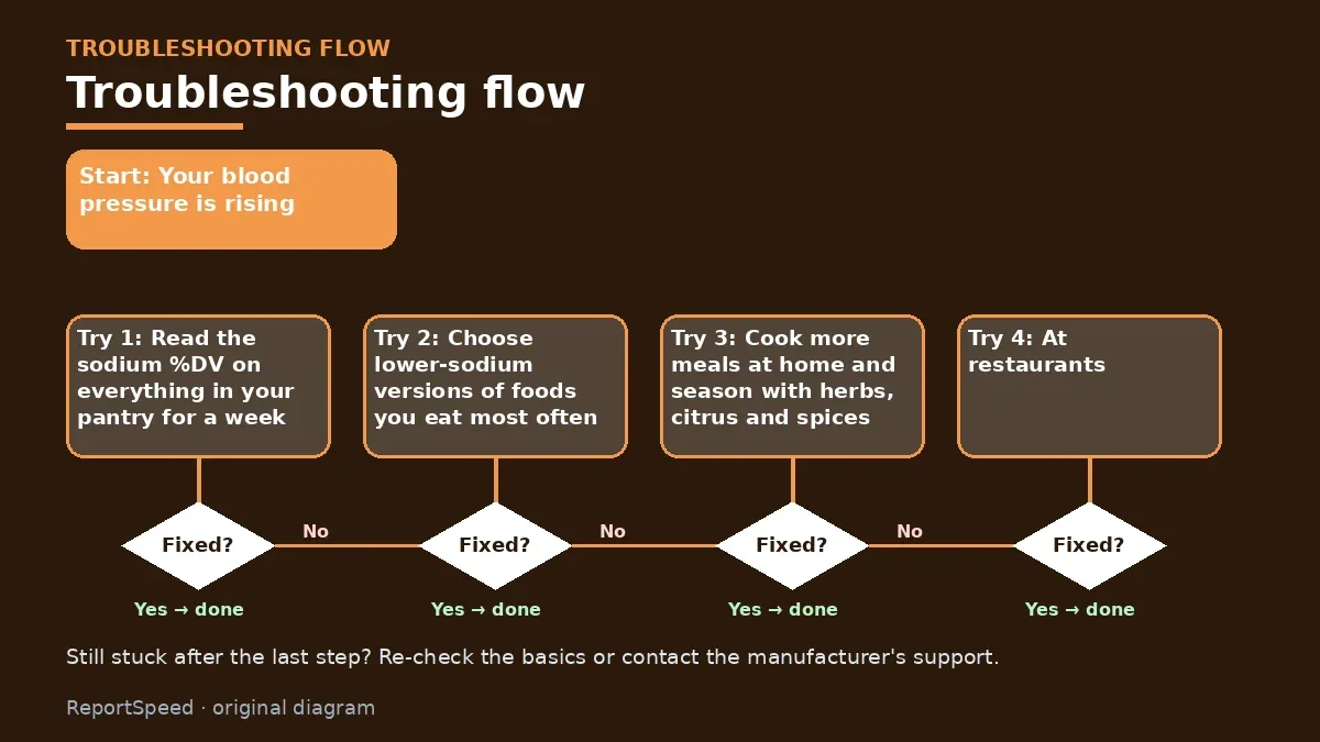 Troubleshooting flowchart: try each step in order and stop when it is fixed — How much sodium per day is too much