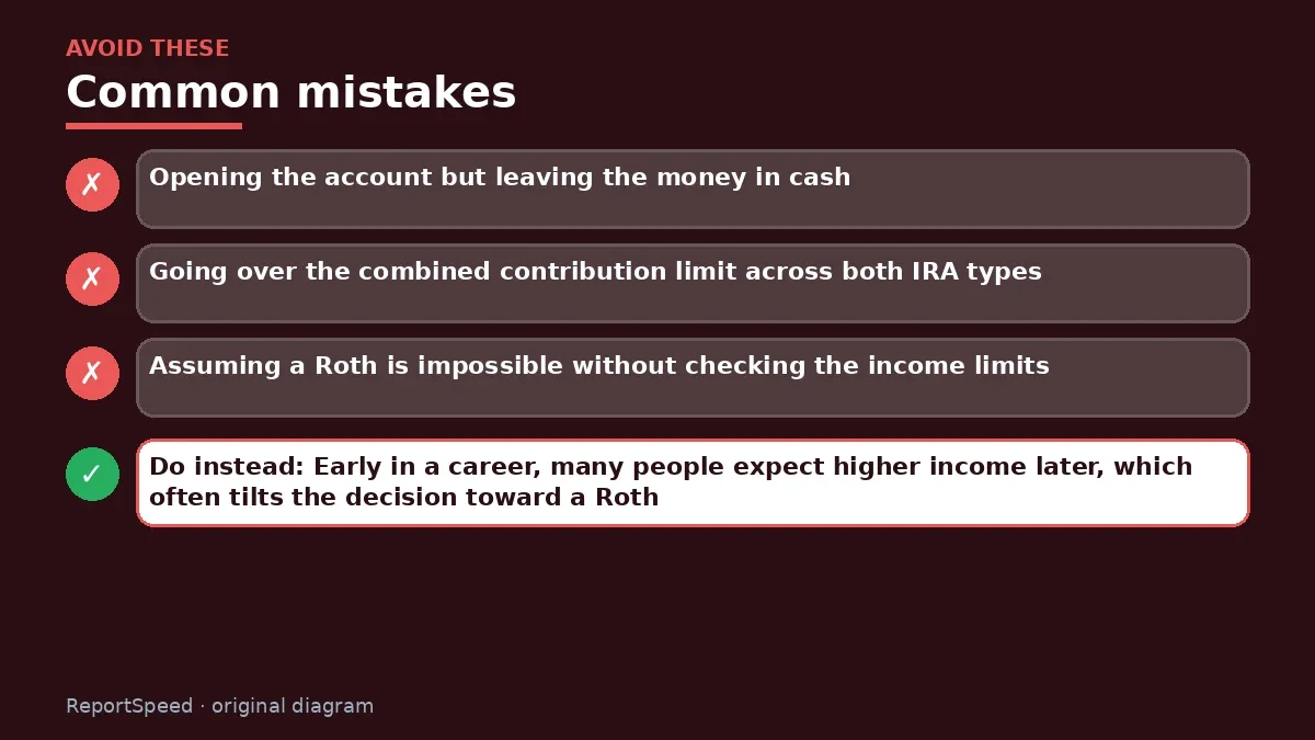 Callout graphic of common mistakes to avoid and what to do instead for Roth IRA vs traditional IRA