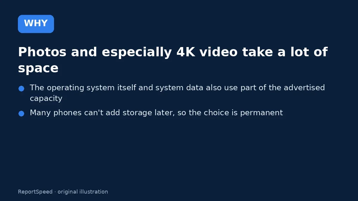 Cause: Photos and especially 4K video take a lot of space