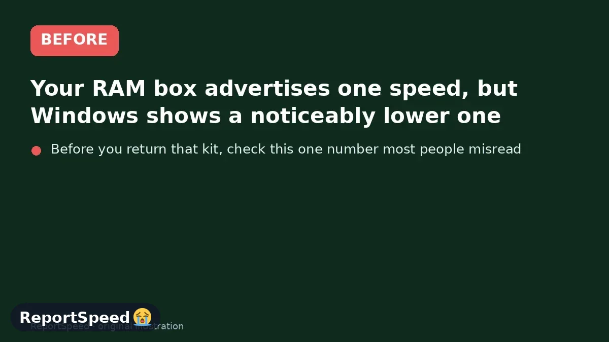 Before: Your RAM box advertises one speed, but Windows shows a noticeably lower one
