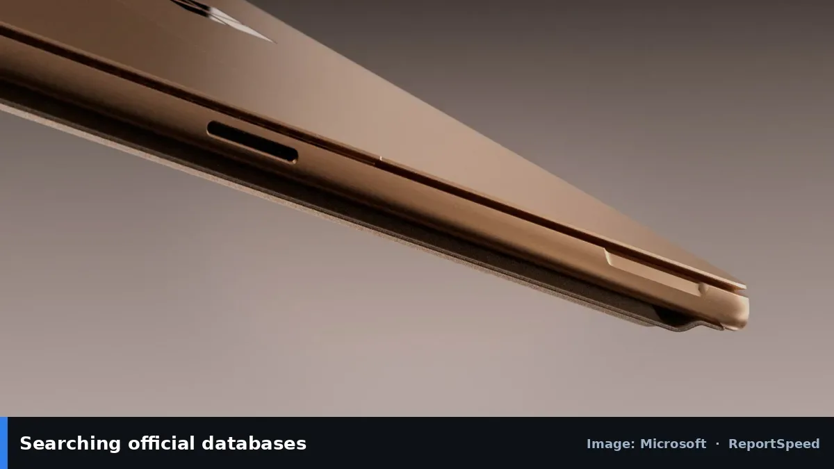 Microsoft Surface laptop (Microsoft official image), annotated: Searching official databases