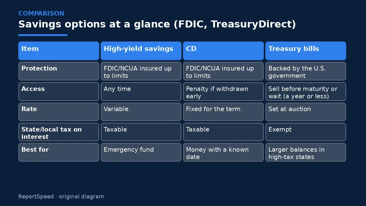 Comparison chart: Savings options at a glance (FDIC, TreasuryDirect)