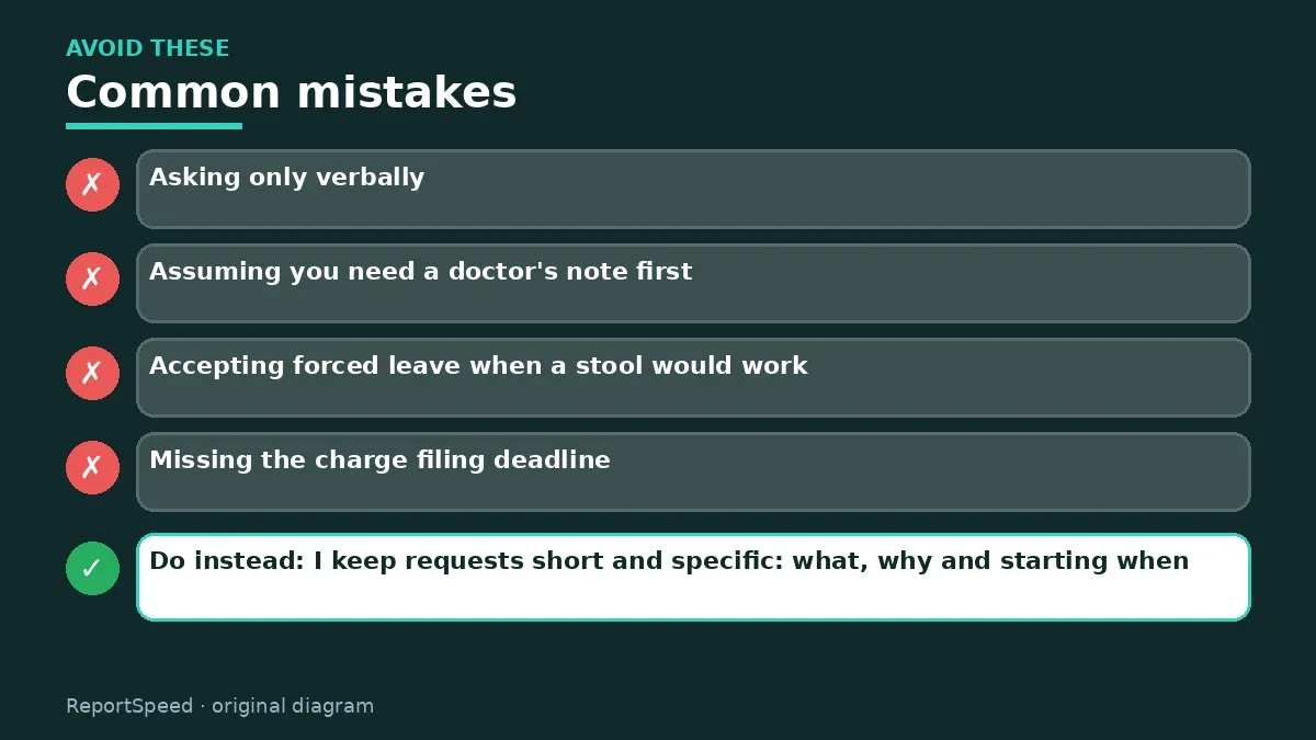 Callout graphic of common mistakes to avoid and what to do instead for Pregnant at work