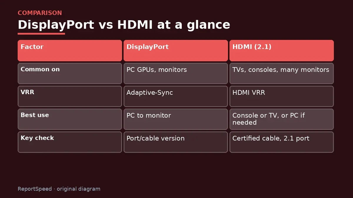 Comparison chart: DisplayPort vs HDMI at a glance