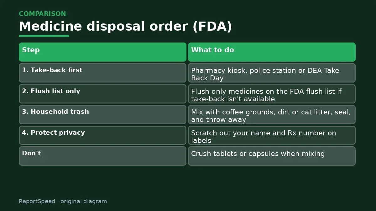 Comparison chart: Medicine disposal order (FDA)