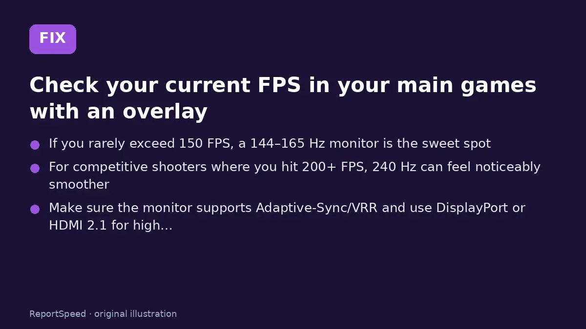 Fix steps: Check your current FPS in your main games with an overlay; If you rarely exceed 150 FPS; For competitive shooters where you hit 200+ FPS