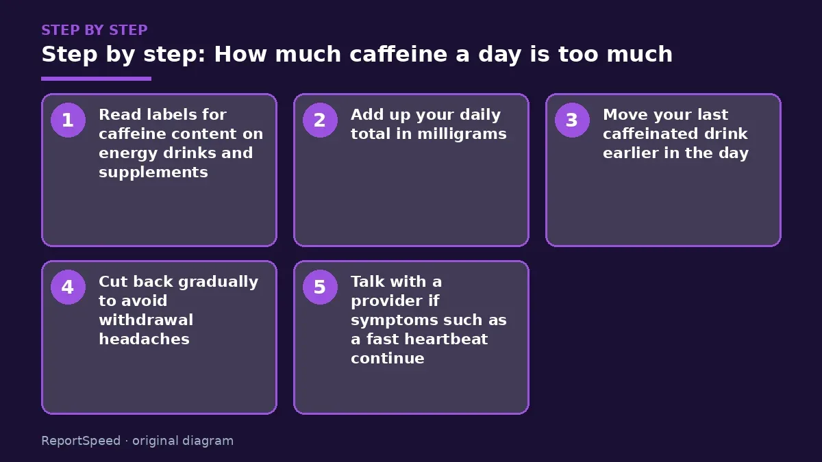 Step illustration: numbered steps for How much caffeine a day is too much