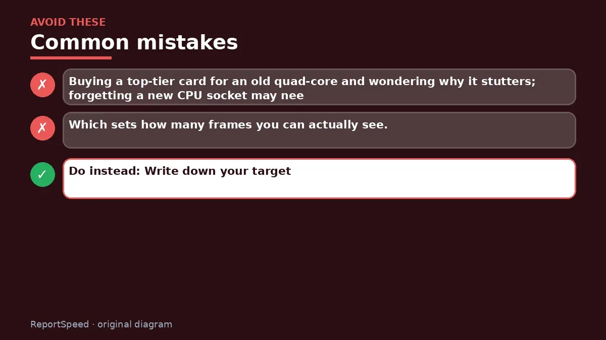 Callout graphic of common mistakes to avoid and what to do instead for Should I upgrade my CPU or GPU first for 1440p gaming