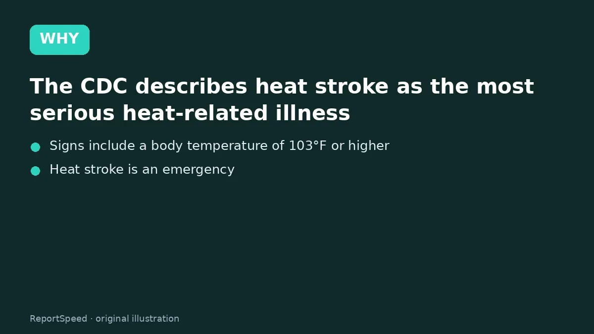 Cause: The CDC describes heat stroke as the most serious heat-related illness