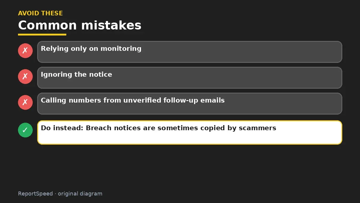Callout graphic of common mistakes to avoid and what to do instead for Got a data breach notice