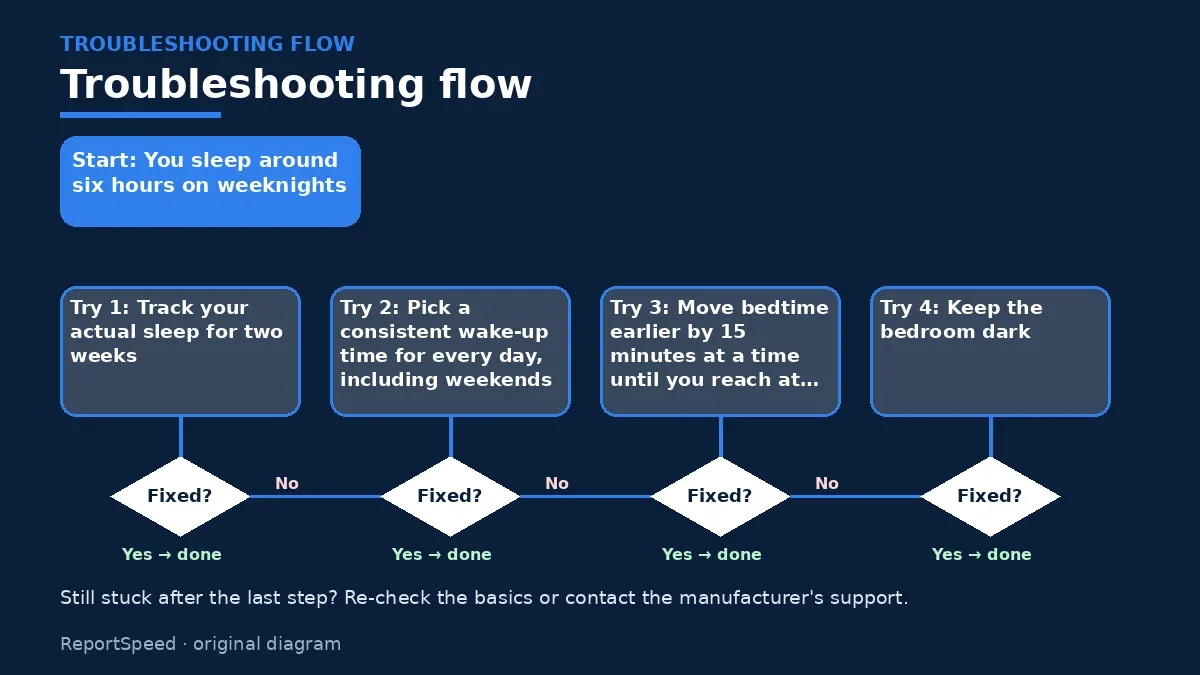 Troubleshooting flowchart: try each step in order and stop when it is fixed — How much sleep do adults really need