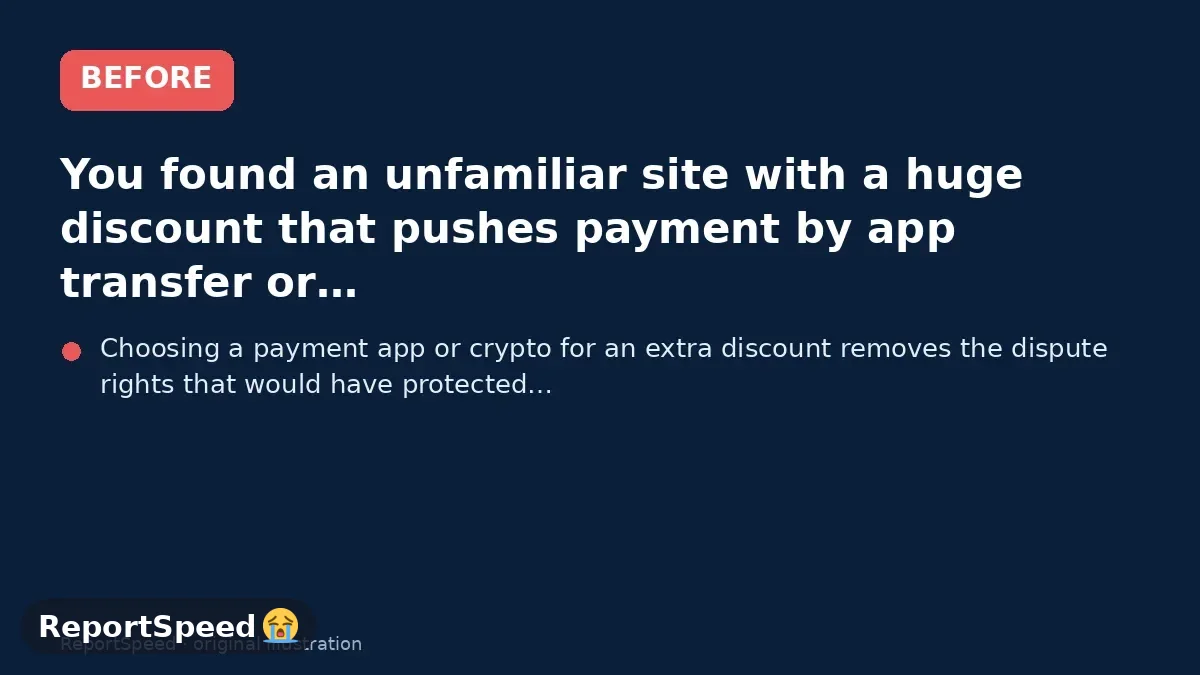 Before: You found an unfamiliar site with a huge discount that pushes payment by app transfer or crypto